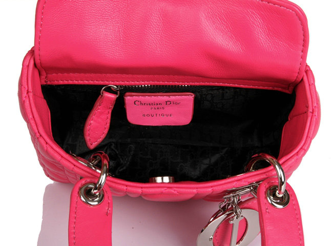 mini lady dior lambskin leather bag 6321 rosered with silver hardware